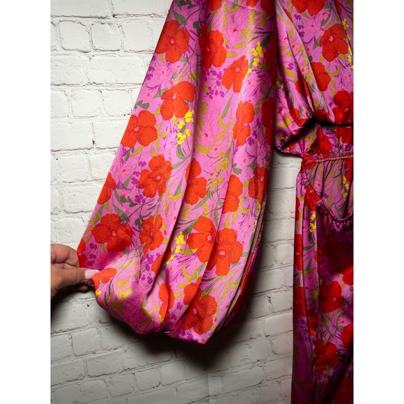 SHOW ME YOUR MUMU Christina Pink Red Floral Cutout Long Sleeve Mini Dress Size M - Picture 4 of 7